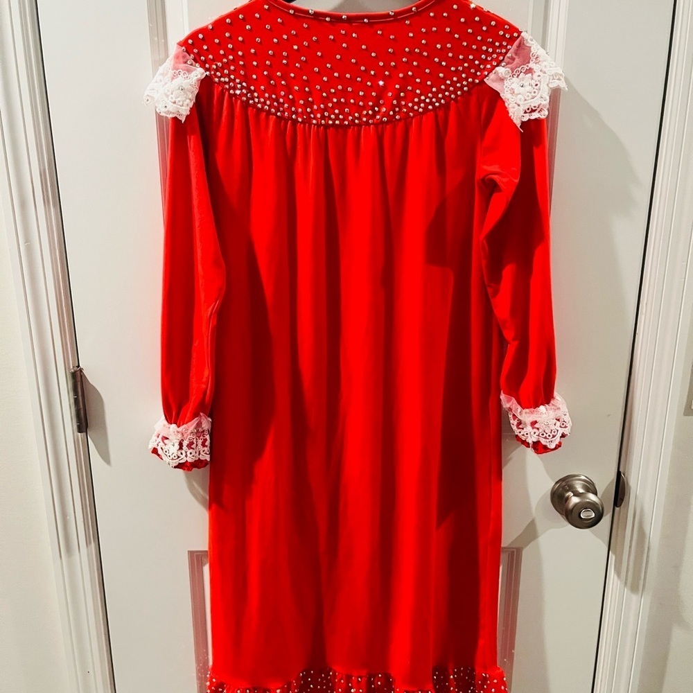 Red Long Sleeve Nightgown-Lace Trim & Crystals-Christmas/Polar Express/Santa - Picture 6 of 6